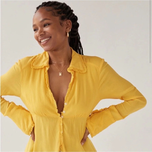 Urban Outfitters Lenna Open-Back Babydoll Top in Yellow Size Small - Picture 1 of 12